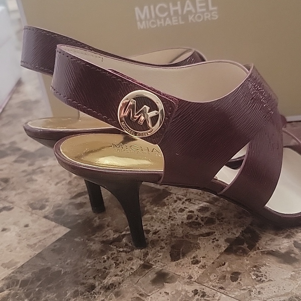 Michael Kors Joselle Open Toe Merlot Leather Heel Sandals 8M - Picture 3 of 7